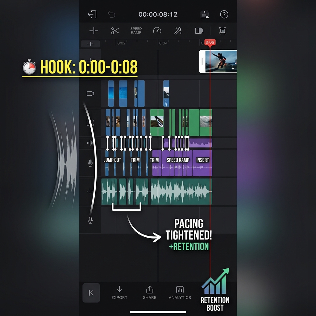 Fast-paced hook editing timeline