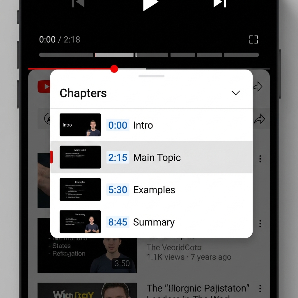 YouTube chapters and timestamps UI